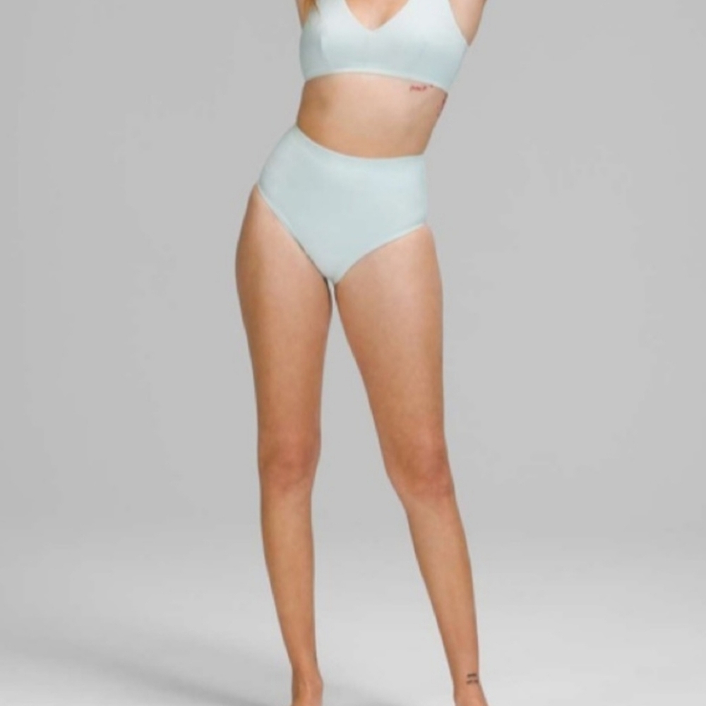 Lululemon Waterside Seersucker High Waist Skimpy Swim Bottom Sheer Blue NWOT XL